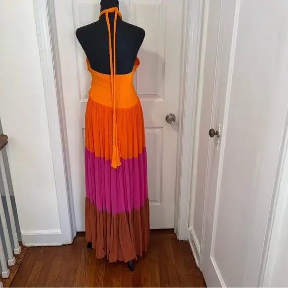 FARM RIO Warm Color Block Halter Maxi Dress Size L - Picture 9 of 13